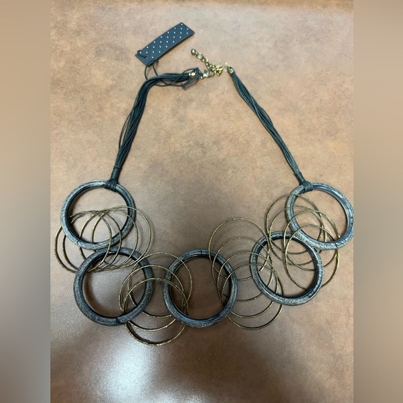 Black and Gold Hoop Necklace with earrings-Contemporary, statement piece - Picture 4 of 9